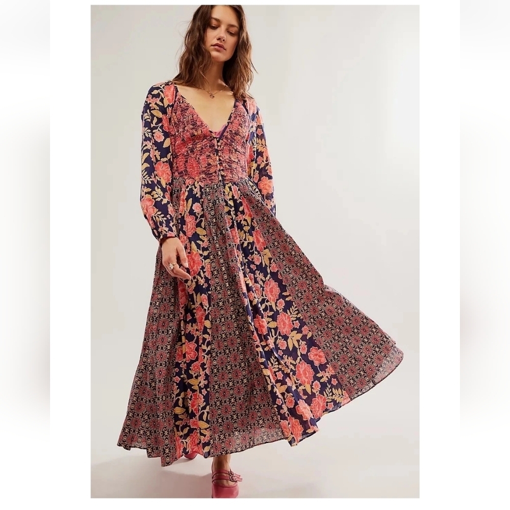 Free People Floral V-Neck Maxi Dress XS